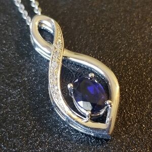 Blue Sapphire and White Sapphire Miabella Pendant Necklace Solid Silver Chain